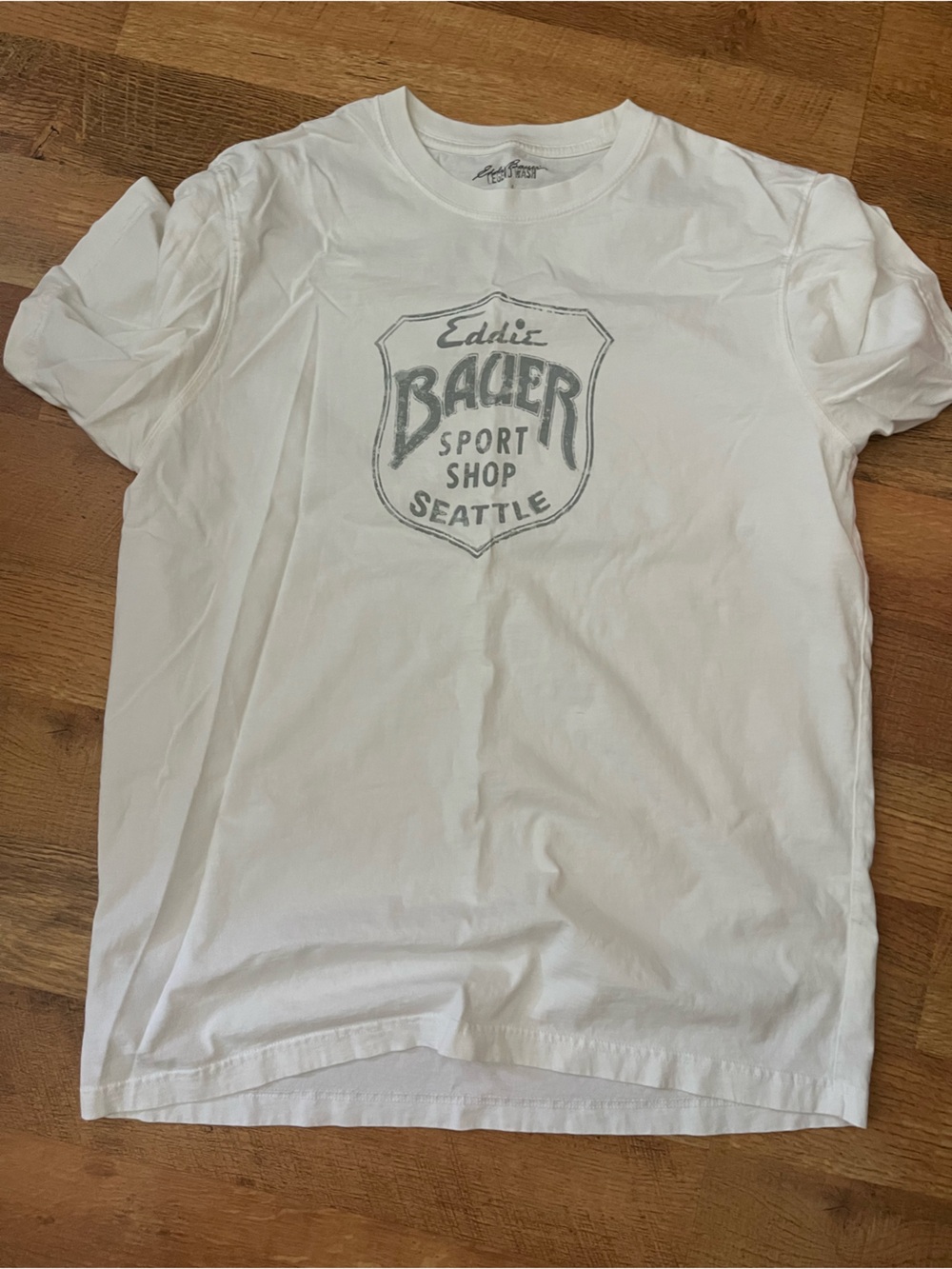 Eddie Bauer White T-Shirt with Gray Shield Graphic